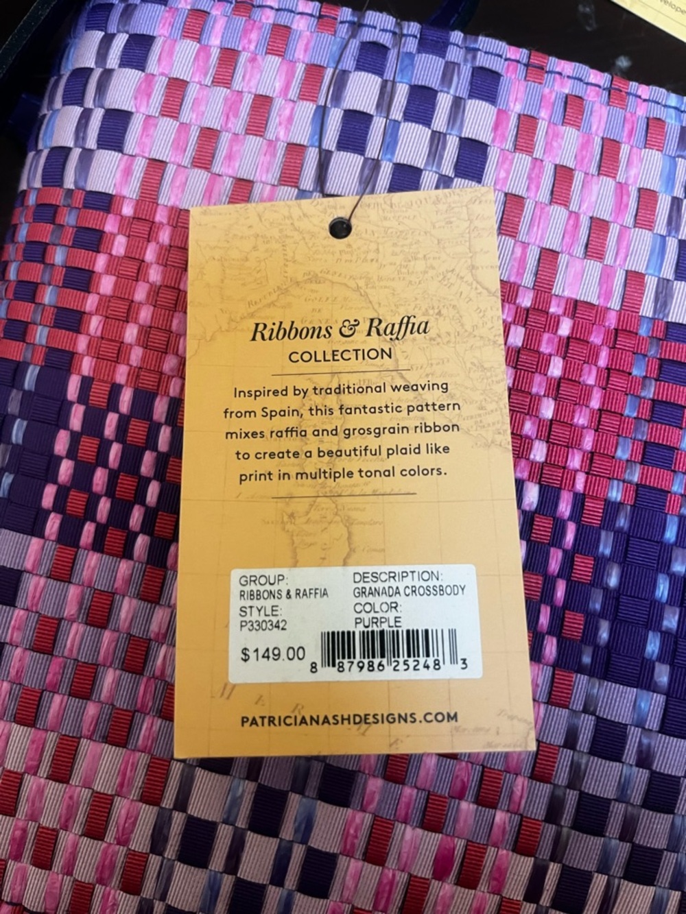 Patricia Nash Granada Crossbody Bag Ribbons & Rafia Purple & Pink Weave - Picture 10 of 11